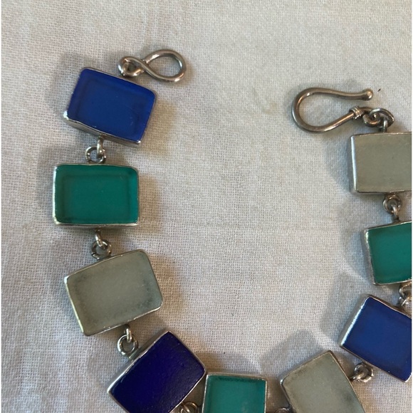 Sterling Silver 925 Bracelet with Natural Stone Inlay‎ Vintage - Picture 5 of 8